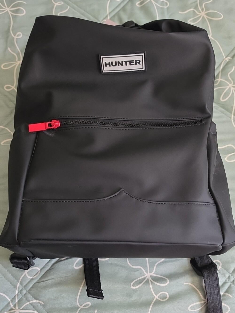 Hunter Black Backpack with Red Zip Pull